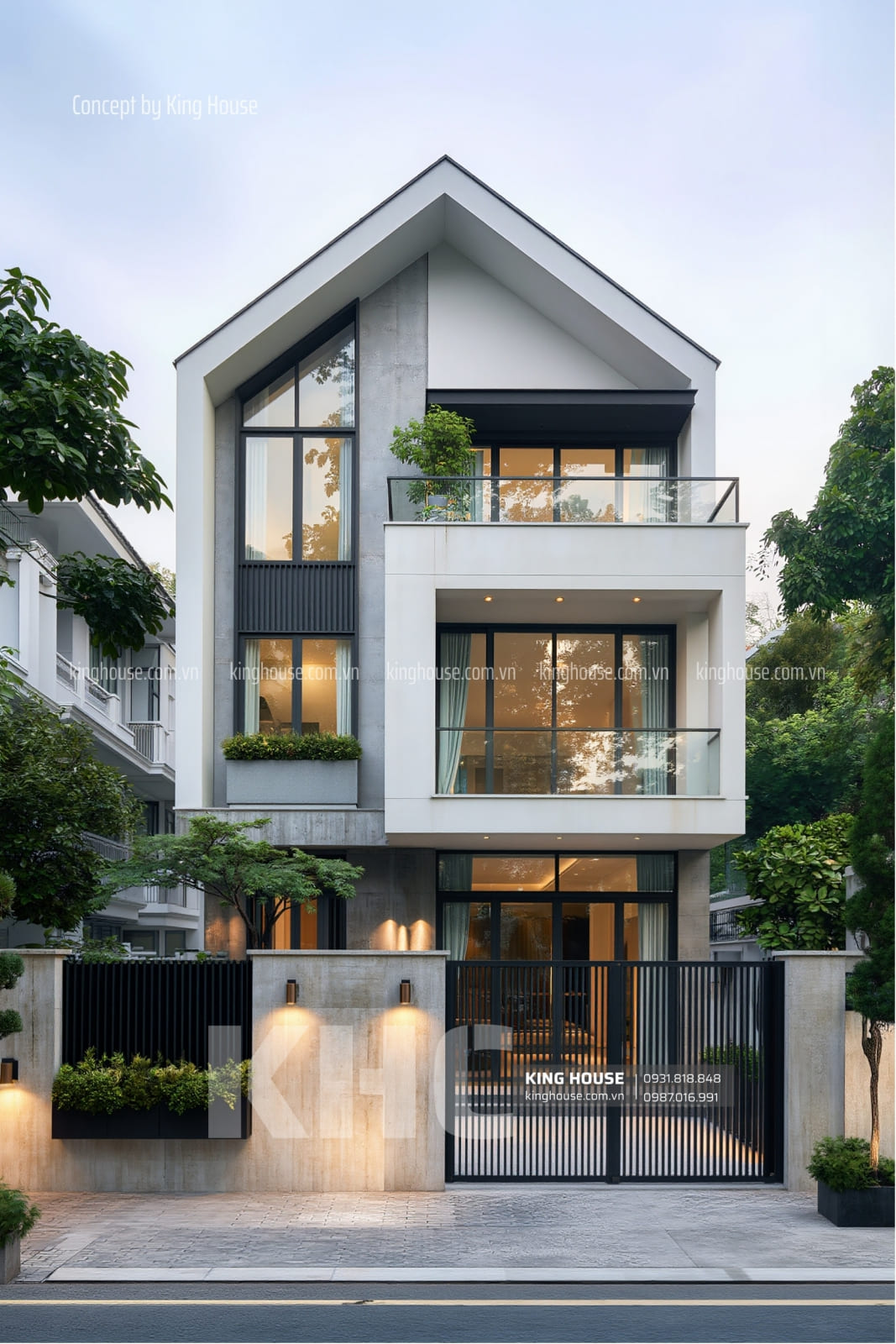 Biệt Thự Phố Hiện Đại 3 Tầng Mái Dốc Đẹp
