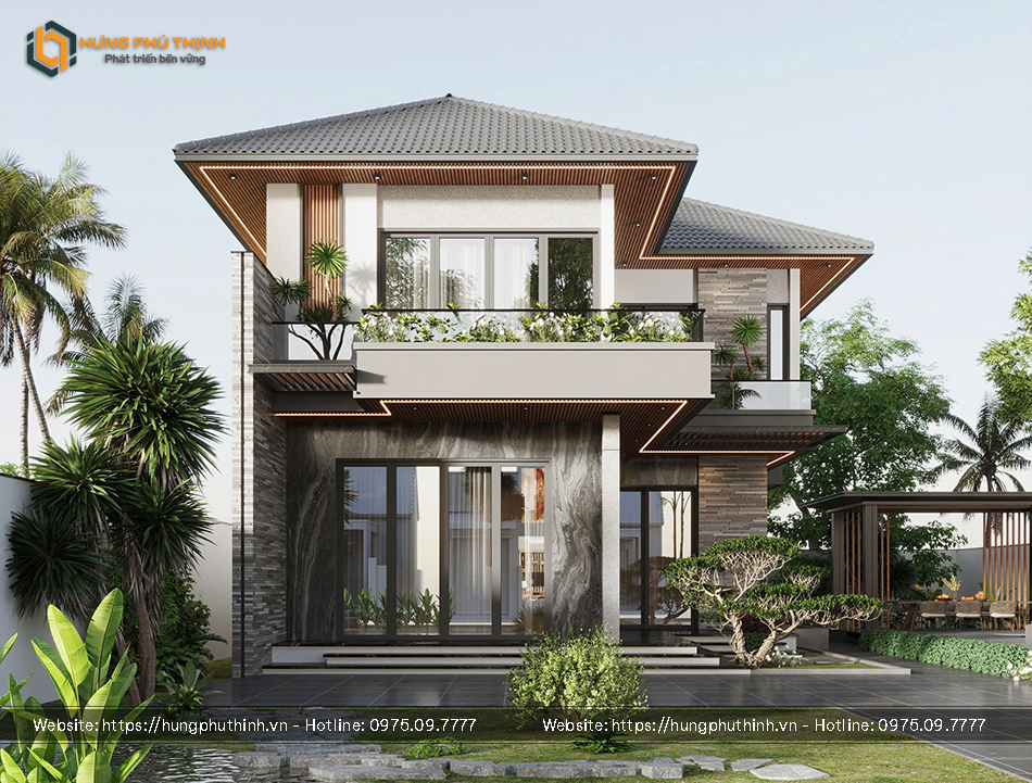 Dự án biệt thự 2 tầng mái Nhật hiện đại tại của chị Hà