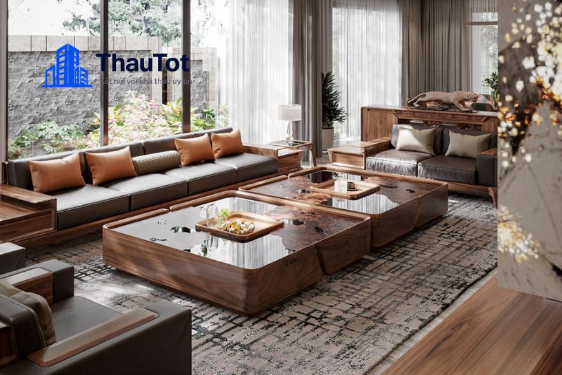 thiết kế nội thất chung cư gỗ óc chó