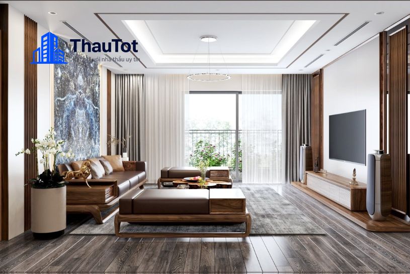 thiết kế nội thất chung cư gỗ óc chó