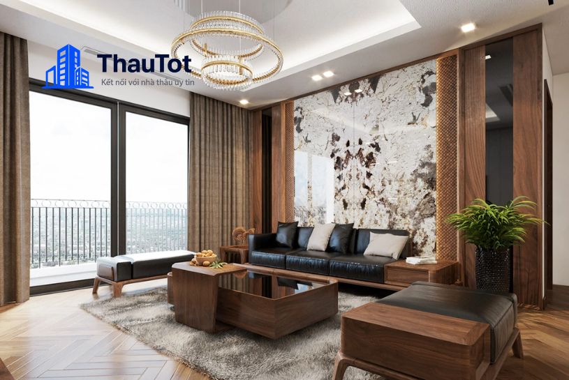 thiết kế nội thất chung cư gỗ óc chó