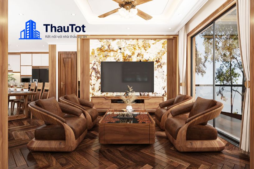 thiết kế nội thất chung cư gỗ óc chó