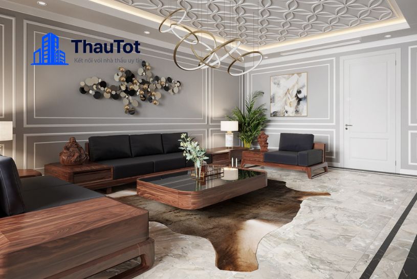 thiết kế nội thất chung cư gỗ óc chó