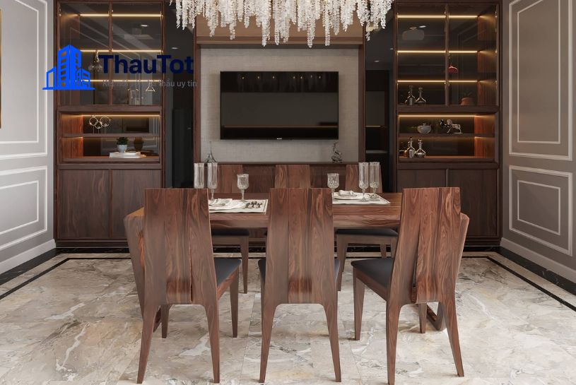thiết kế nội thất chung cư gỗ óc chó