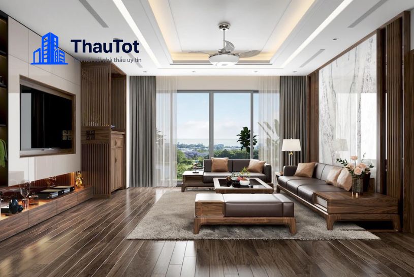 thiết kế nội thất chung cư gỗ óc chó