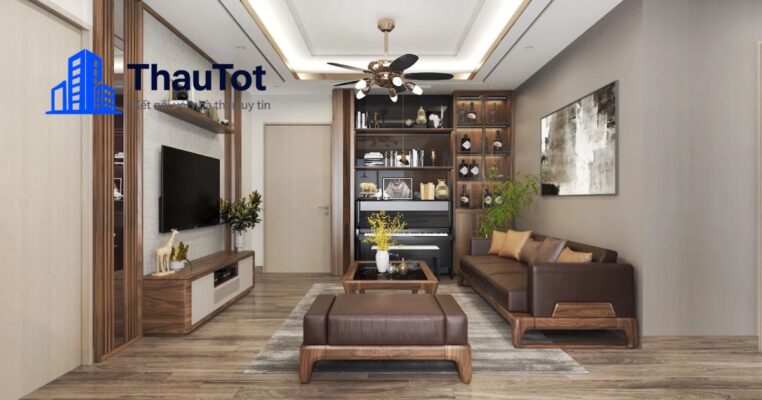 thiết kế nội thất chung cư gỗ óc chó