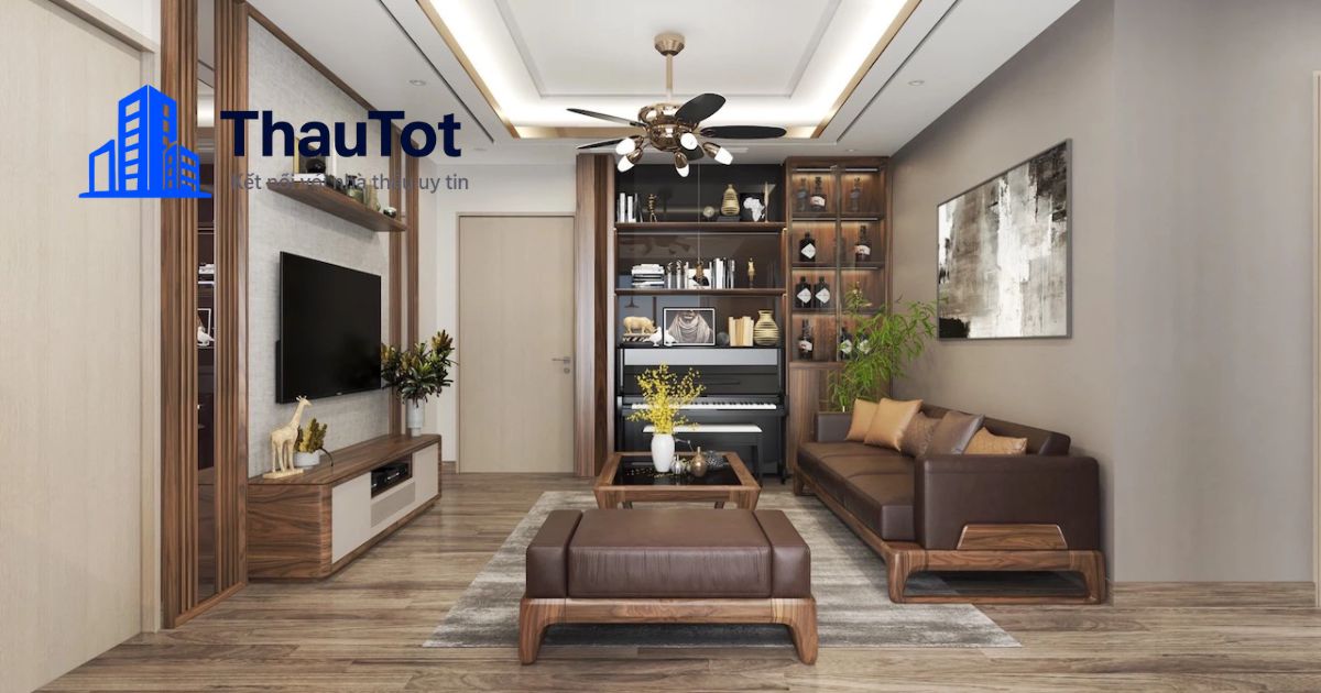 thiết kế nội thất chung cư gỗ óc chó