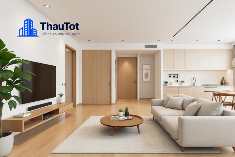 thiết kế nội thất chung cư gỗ tự nhiên