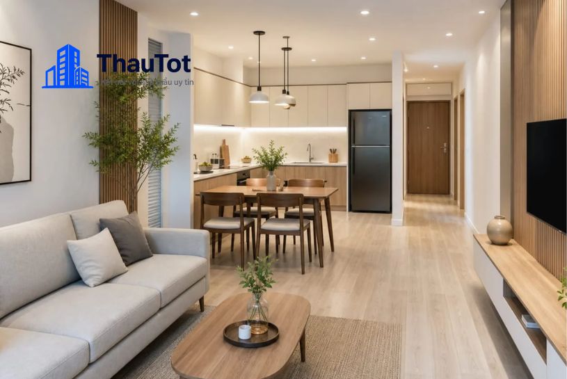 thiết kế nội thất chung cư gỗ tự nhiên