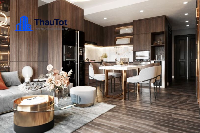 thiết kế nội thất chung cư gỗ tự nhiên