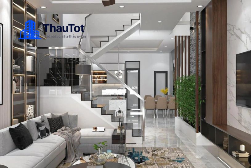 thiết kế nội thất phòng khách nhà ống