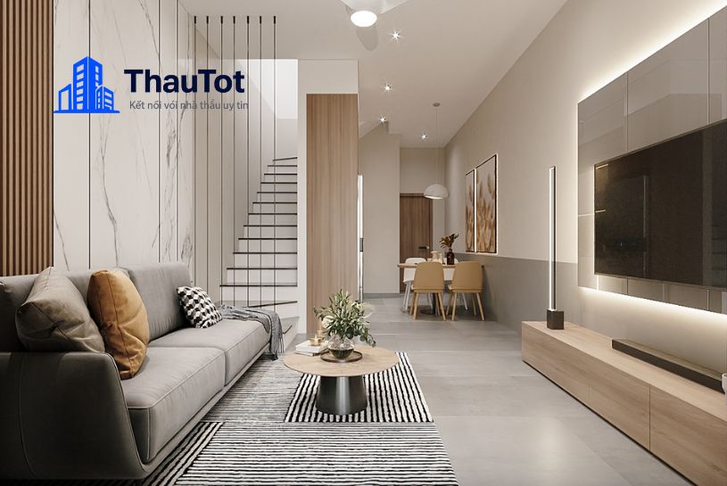 thiết kế nội thất phòng khách nhà ống